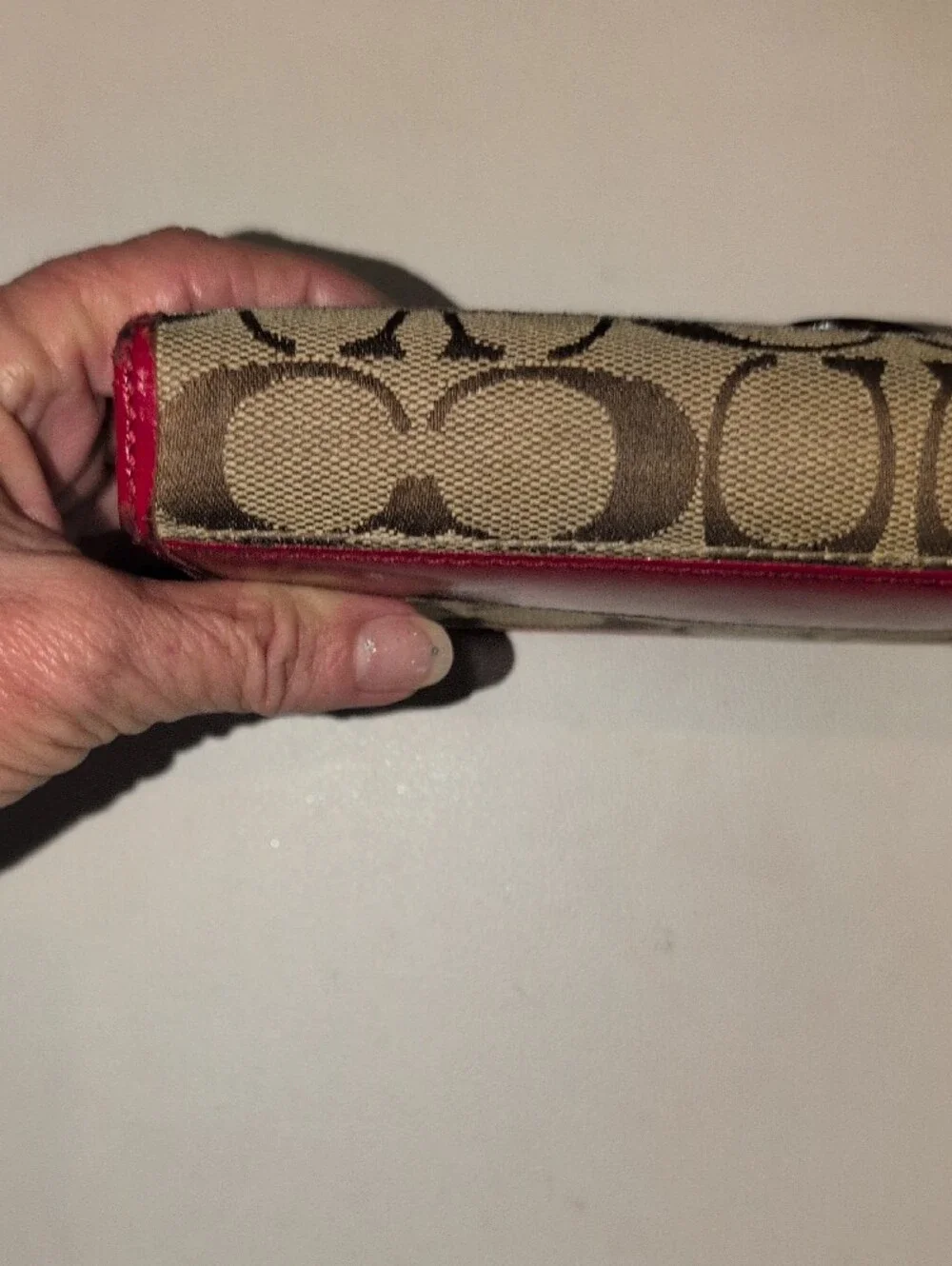 Coach Legacy Signature Monogram Red Stripe Slim Bifold Wallet- Vintage